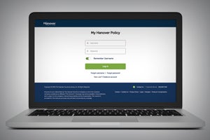 my hanover policy website open on a laptop