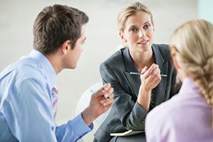 Business professionals having a conversation