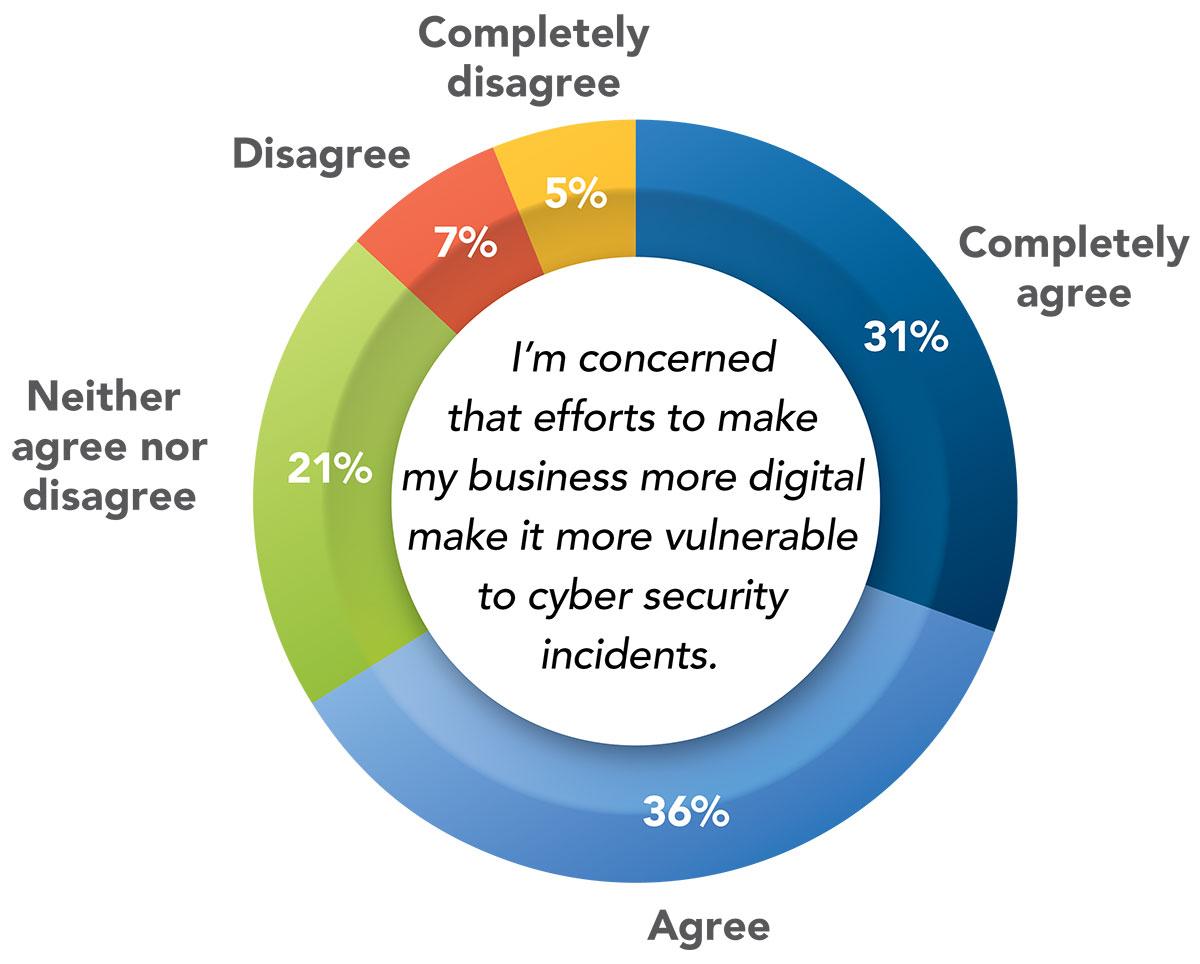 I'm concerned that efforts to make my business more digital make it more vulnerable to cyber security incidents pie chart