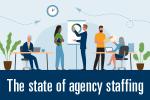 Headline reading The State of Agency Staffing, with an illustration of an office team collaborating in a modern workspace