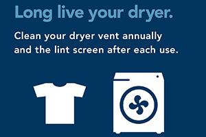 Graphic showing dryer fire prevention tip
