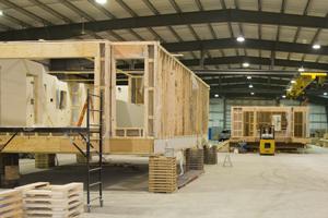 modular buildings in a warehouse