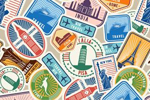 collection of travel related stickers