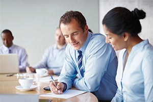 Employees in a meeting