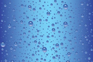 Illustrative water droplets on light blue background