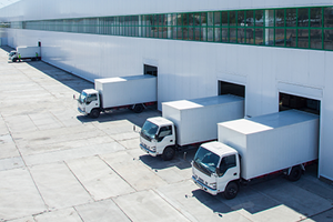 trucks in a warehouse