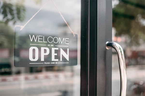 Welcome / open sign in a window