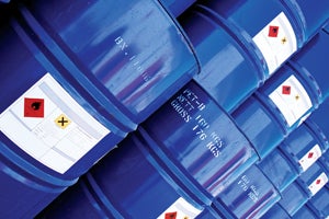 blue hazardous barrels 