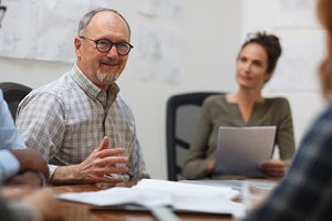 Small group meeting in a professional workspace