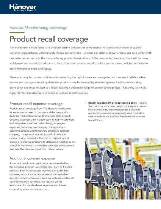 front cover of product recall coverage PDF