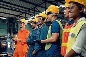 Workers with hard hats