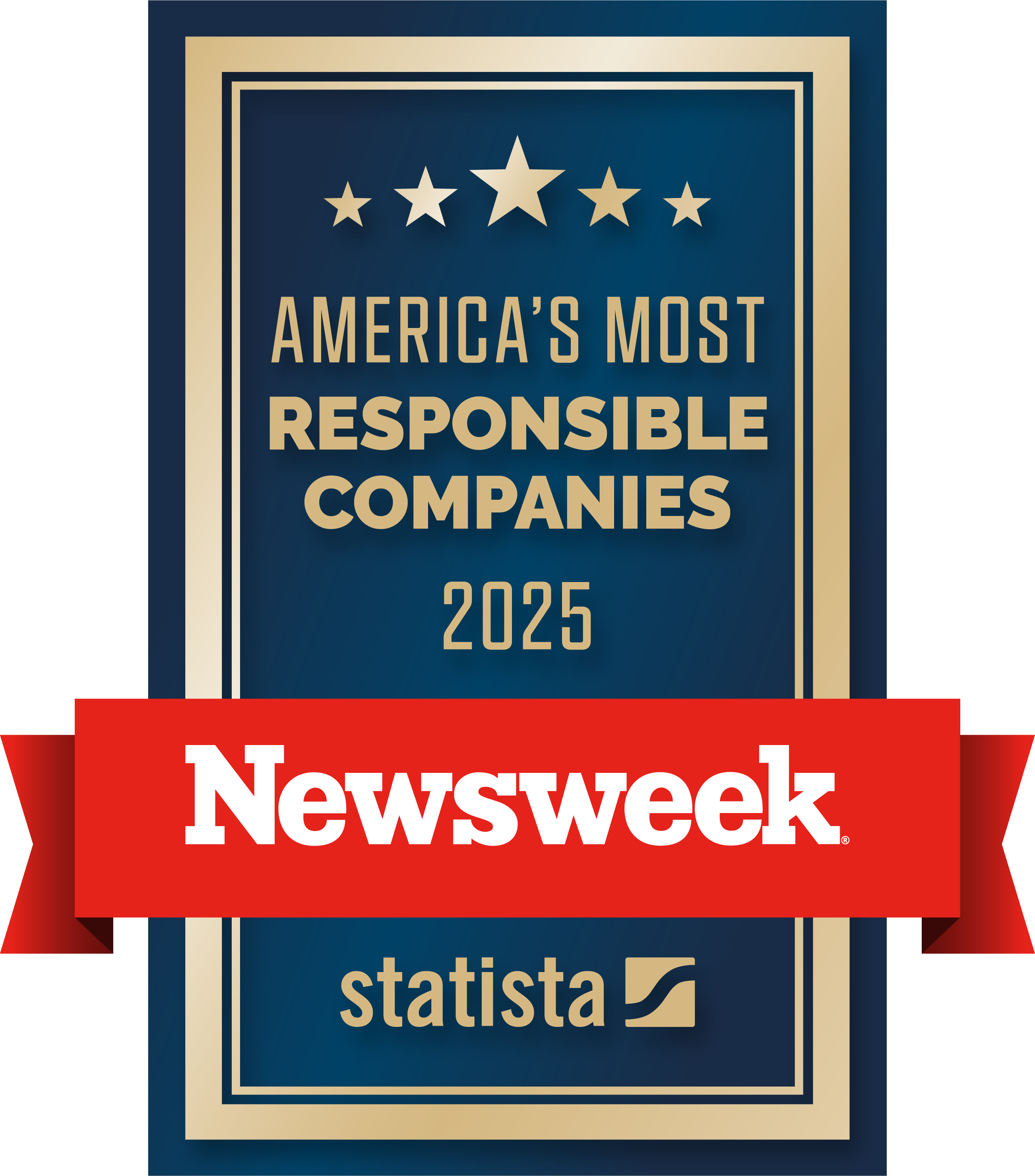rectangular logo with text: America's Most Responsible Companies 2025, Newsweek
