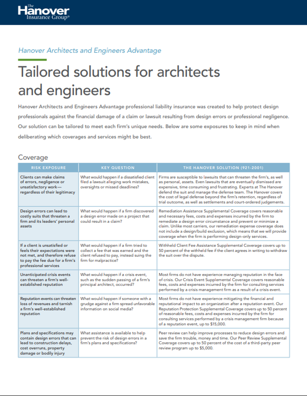 Architects and Engineers Advantage coverage scenarios