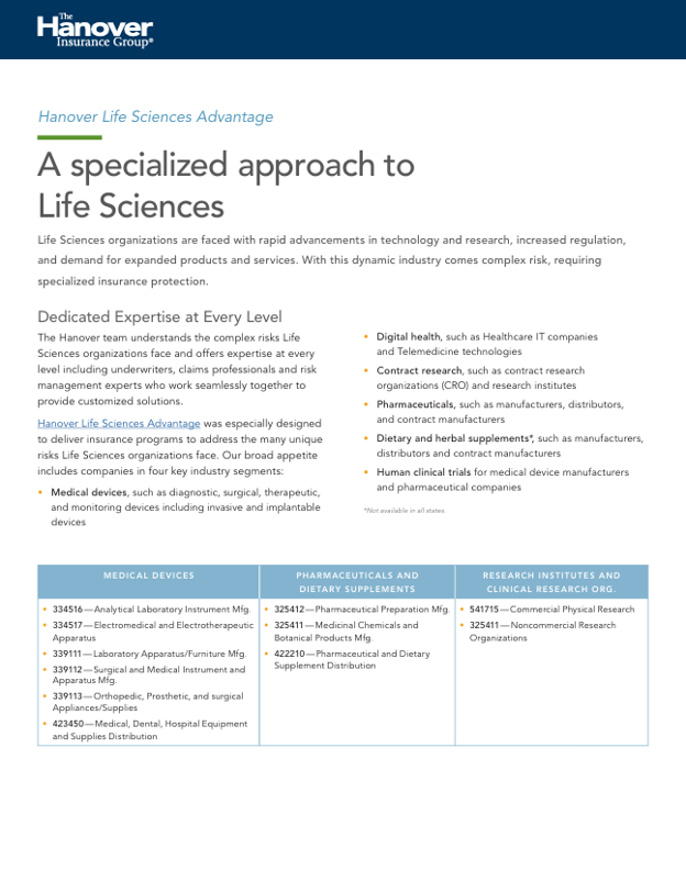 Hanover Life Sciences Advantage coverage overview cover