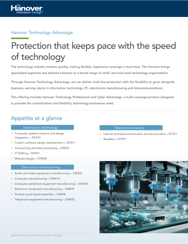 Hanover Technology Advantage product and capabilities guide cover