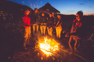 Friends near a bonfire