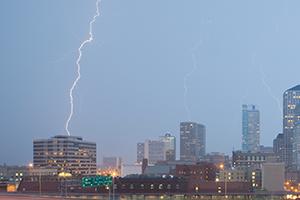 Lightning strike on buildings